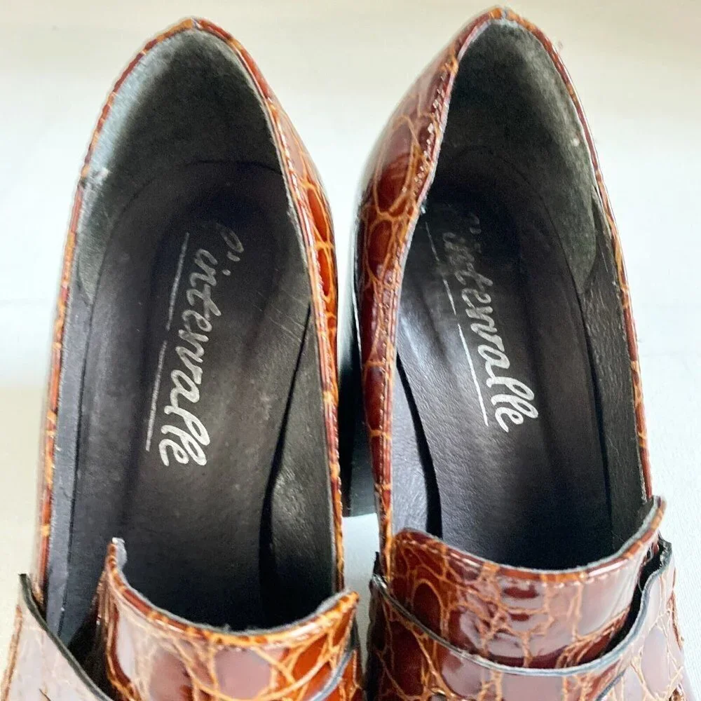 L'Intervalle Brown Croc Print Leather Chunky Heel Loafers 36